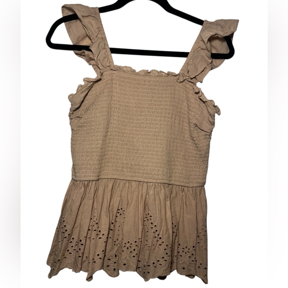 Japna Tan Ruffle Sleeve Blouse 100% cotton